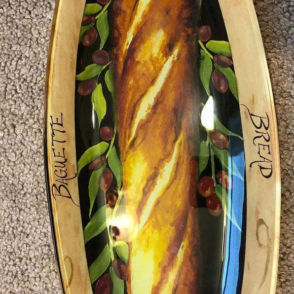 Vintage Unique Cottagecore Glass Barguette Bread Tray 16" Long Signed - Picture 4 of 7